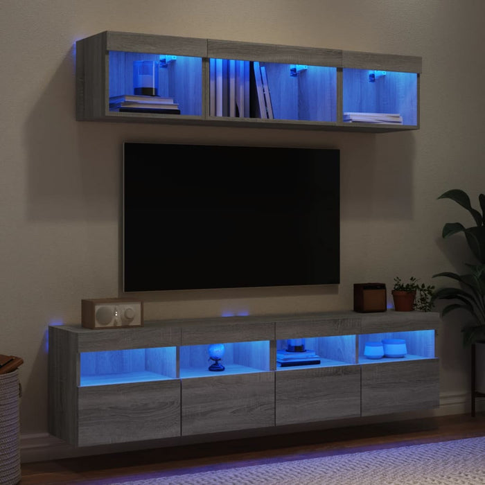 vidaXL Mobili TV a Muro con LED 5pz Grigio Sonoma in Legno Multistrato
