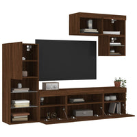 Mobili TV a Muro con LED 6pz Rovere Marrone Legno Multistrato 3216738