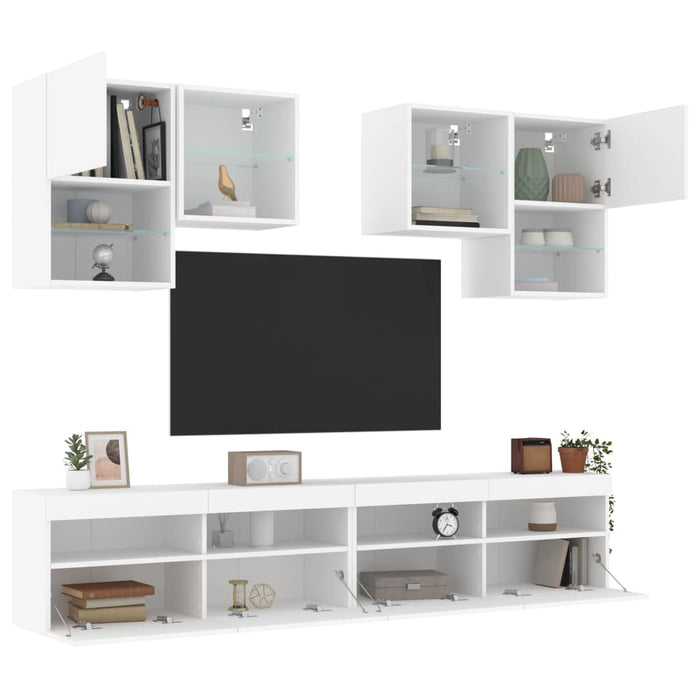 Set Mobili TV a Muro 6 pz con Luci LED Bianco 3216750