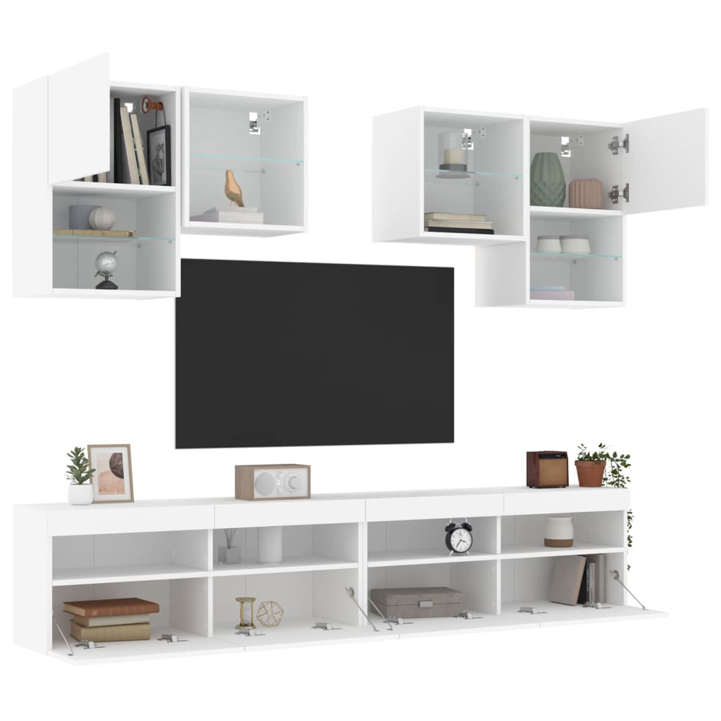 Set Mobili TV a Muro 6 pz con Luci LED Bianco 3216750