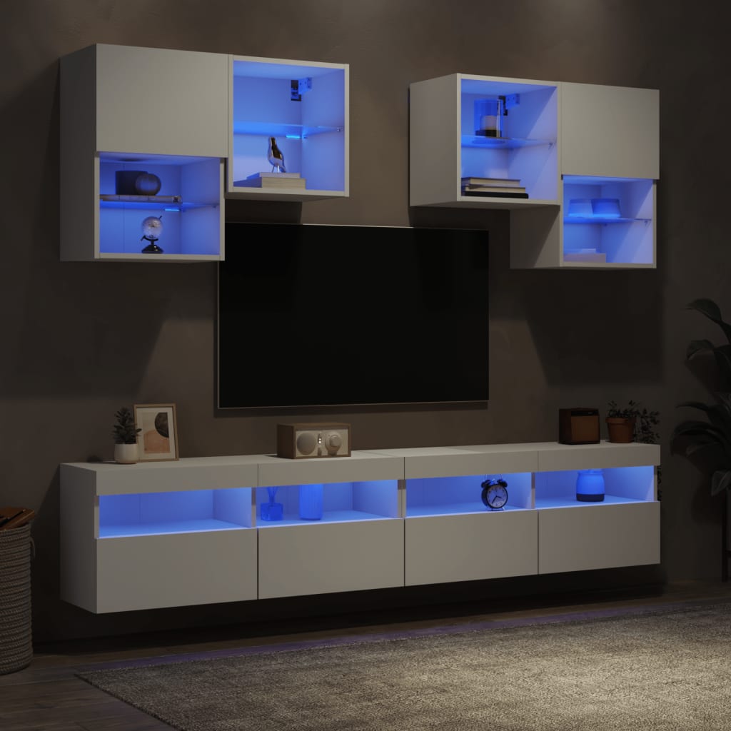 Set Mobili TV a Muro 6 pz con Luci LED Bianco 3216750