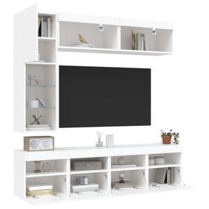 Set Mobili TV a Muro 7 pz con Luci LED-Set di 7 Credenza per TV Bianco