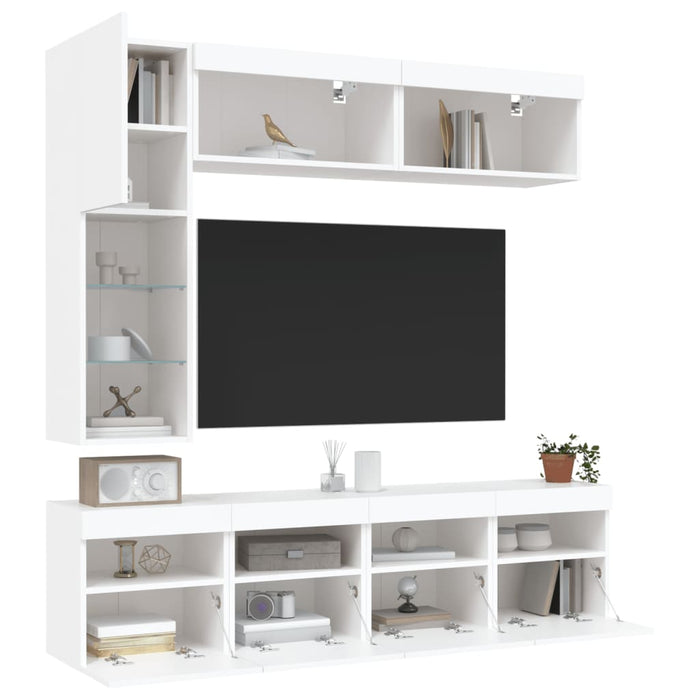 Set Mobili TV a Muro 7 pz con Luci LED-Set di 7 Credenza per TV Bianco
