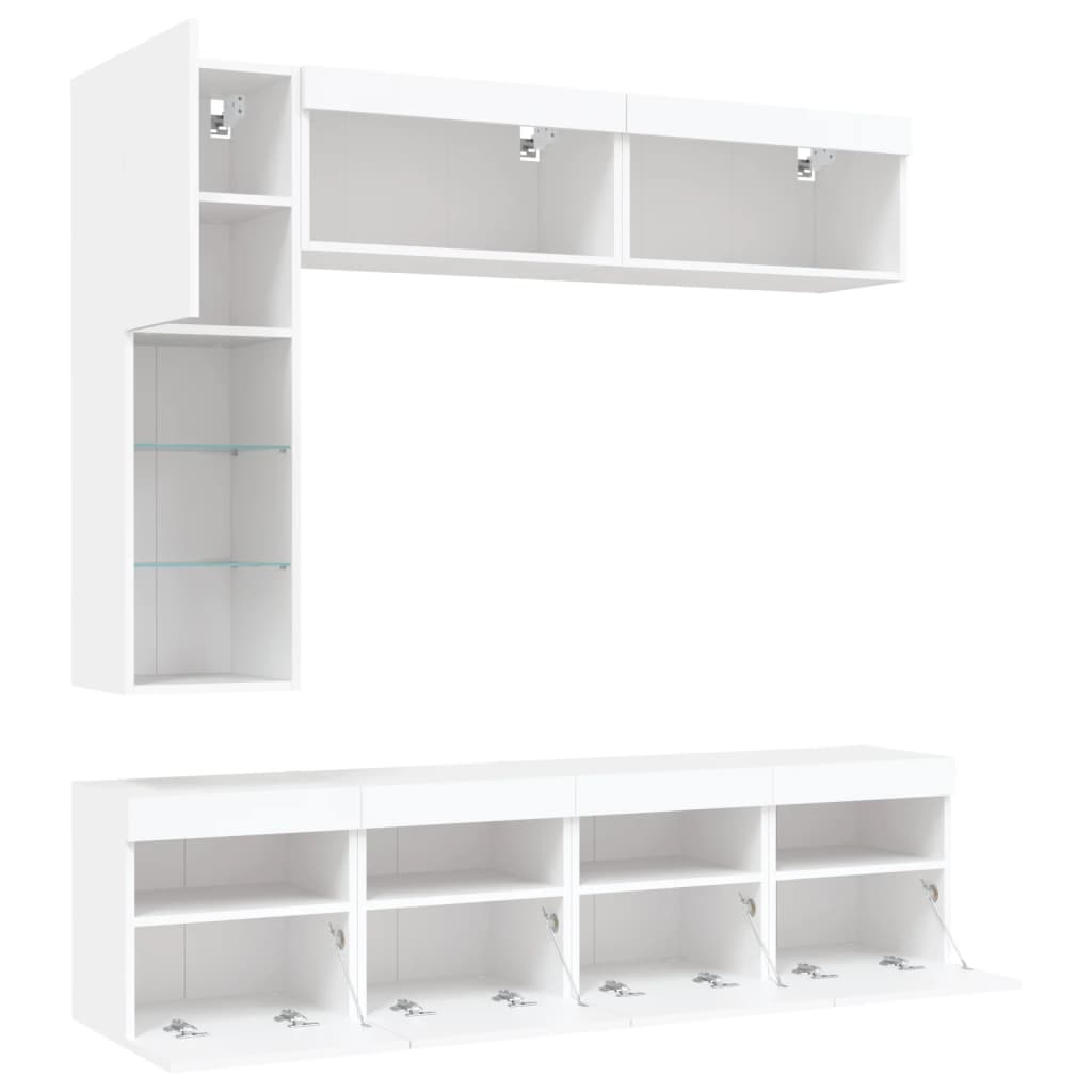 Set Mobili TV a Muro 7 pz con Luci LED-Set di 7 Credenza per TV Bianco
