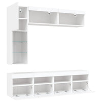 Set Mobili TV a Muro 7 pz con Luci LED-Set di 7 Credenza per TV Bianco