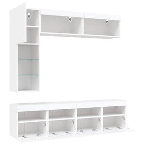 Set Mobili TV a Muro 7 pz con Luci LED-Set di 7 Credenza per TV Bianco