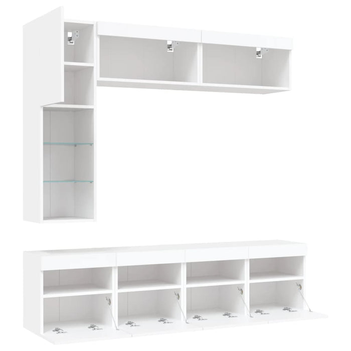 Set Mobili TV a Muro 7 pz con Luci LED-Set di 7 Credenza per TV Bianco