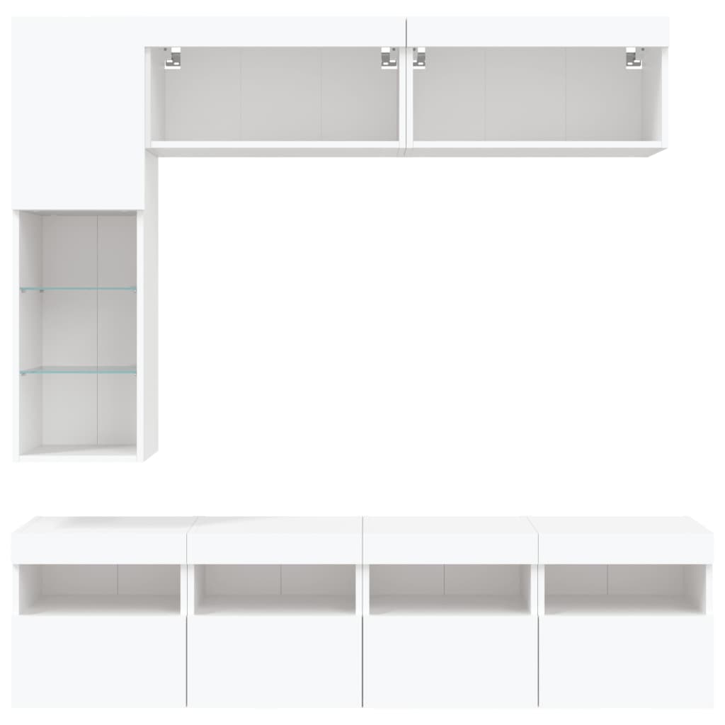 Set Mobili TV a Muro 7 pz con Luci LED-Set di 7 Credenza per TV Bianco