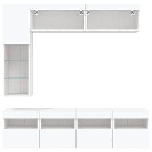 Set Mobili TV a Muro 7 pz con Luci LED-Set di 7 Credenza per TV Bianco