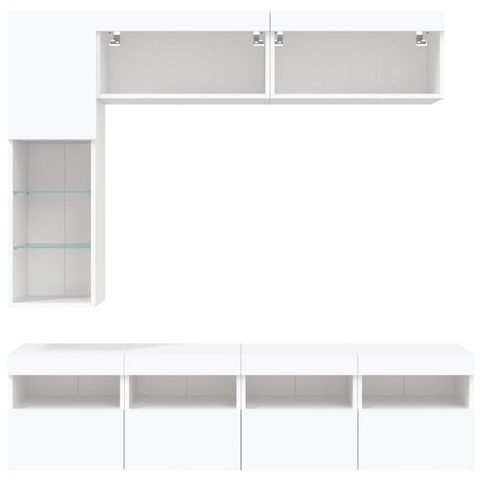 Set Mobili TV a Muro 7 pz con Luci LED-Set di 7 Credenza per TV Bianco