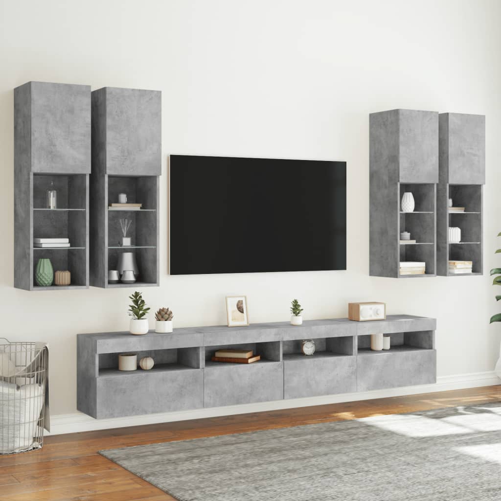 Set Mobili TV a Muro 7 pz con Luci LED Grigio Cemento 3216774