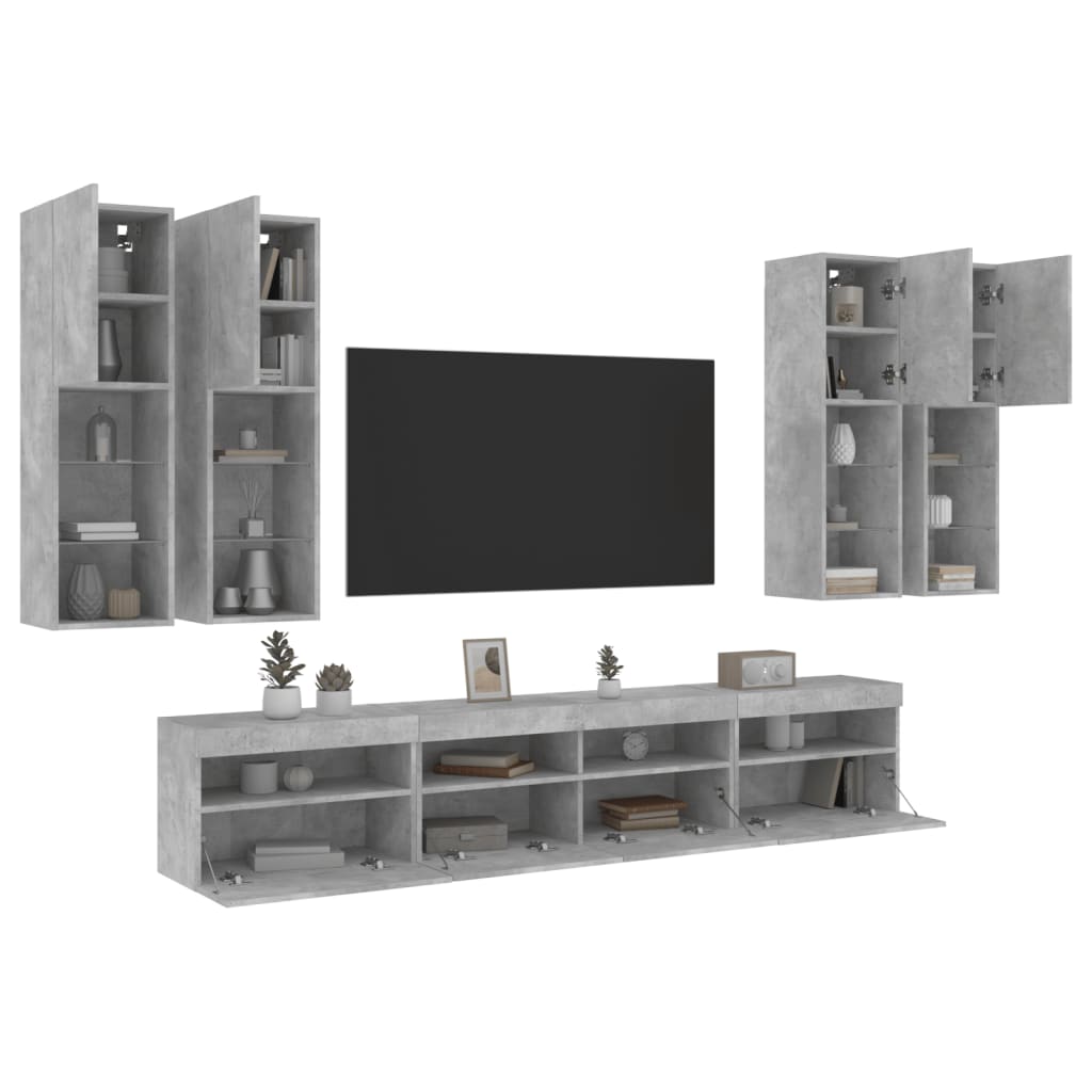 Set Mobili TV a Muro 7 pz con Luci LED Grigio Cemento 3216774