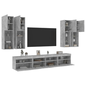 Set Mobili TV a Muro 7 pz con Luci LED Grigio Cemento 3216774