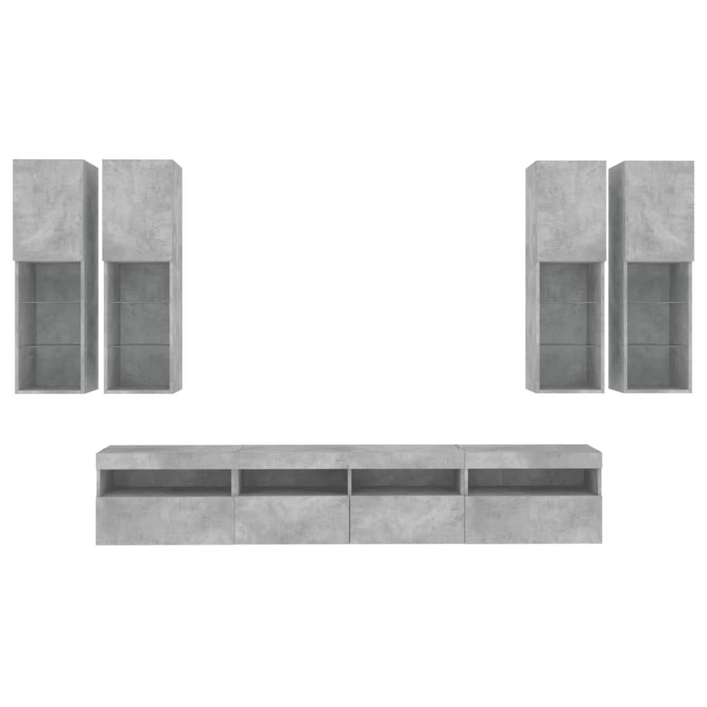 Set Mobili TV a Muro 7 pz con Luci LED Grigio Cemento 3216774