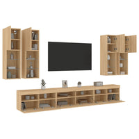 Set Mobili TV a Muro 7 pz con Luci LED Rovere Sonoma 3216780
