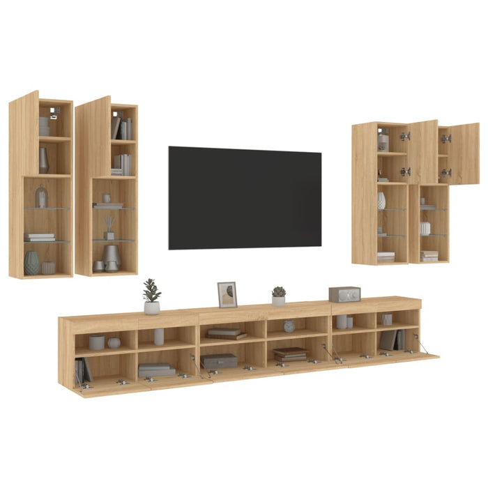 Set Mobili TV a Muro 7 pz con Luci LED Rovere Sonoma 3216780