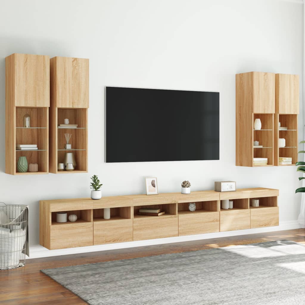 Set Mobili TV a Muro 7 pz con Luci LED Rovere Sonoma 3216780