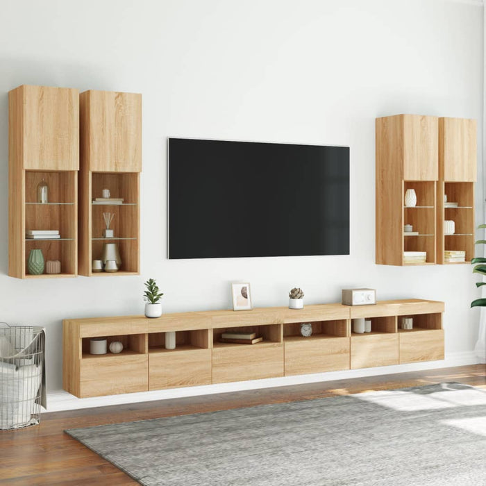 Set Mobili TV a Muro 7 pz con Luci LED Rovere Sonoma 3216780