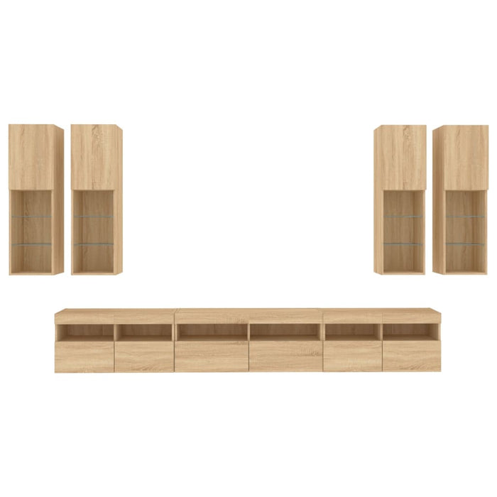 Set Mobili TV a Muro 7 pz con Luci LED Rovere Sonoma 3216780