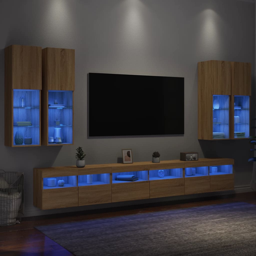 Set Mobili TV a Muro 7 pz con Luci LED Rovere Sonoma 3216780
