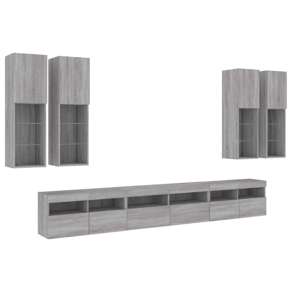 Set Mobili TV a Muro 7 pz con Luci LED Grigio Sonoma 3216783