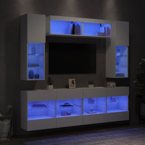 Set Mobili TV a Muro 6 pz con Luci LED Biancocod mxl 89419