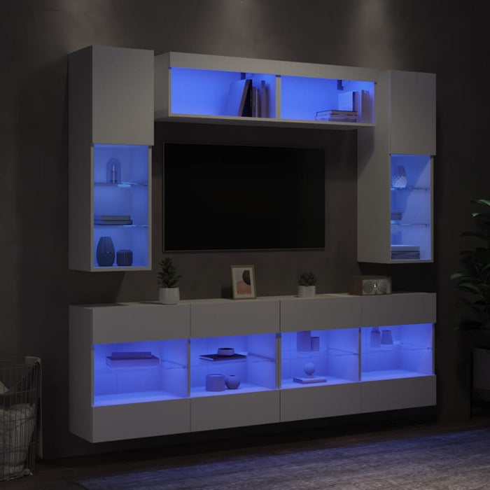 Set Mobili TV a Muro 6 pz con Luci LED Biancocod mxl 89419