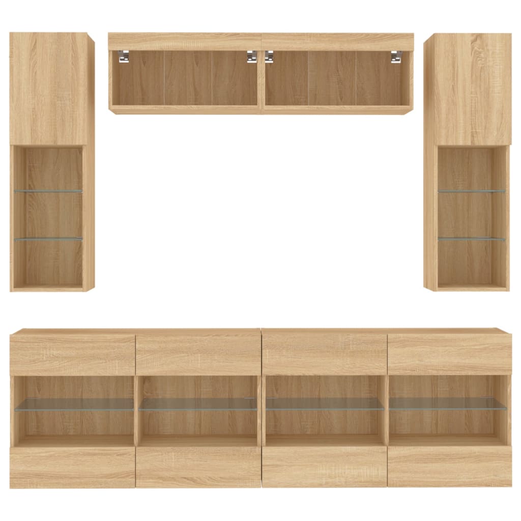 vidaXL Set Mobili TV a Muro 6 pz con Luci LED Rovere Sonoma