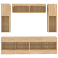 vidaXL Set Mobili TV a Muro 6 pz con Luci LED Rovere Sonoma