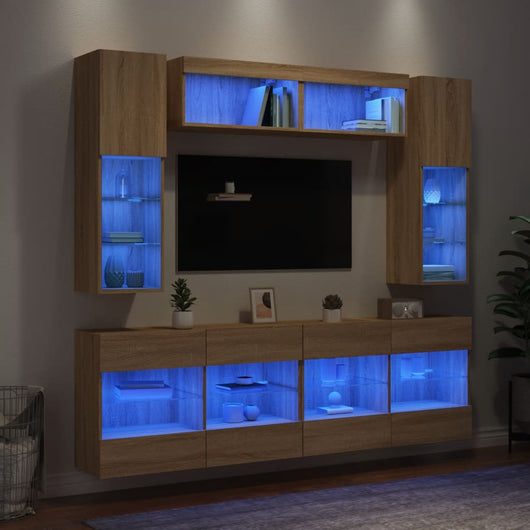 vidaXL Set Mobili TV a Muro 6 pz con Luci LED Rovere Sonoma