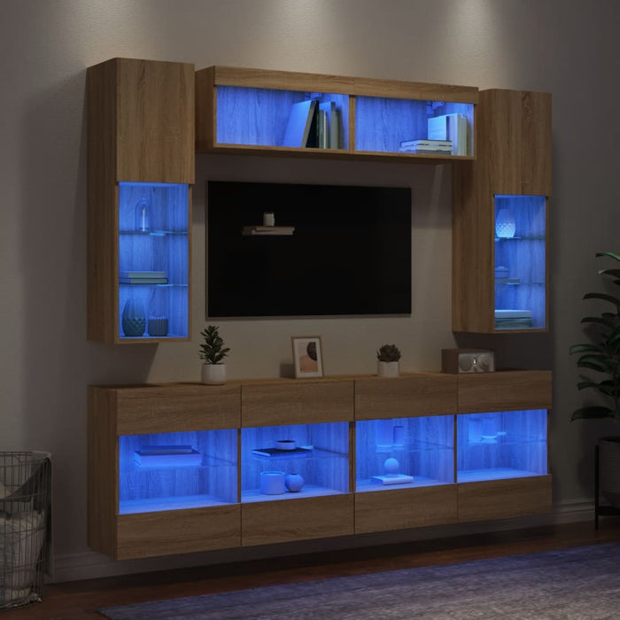 vidaXL Set Mobili TV a Muro 6 pz con Luci LED Rovere Sonoma