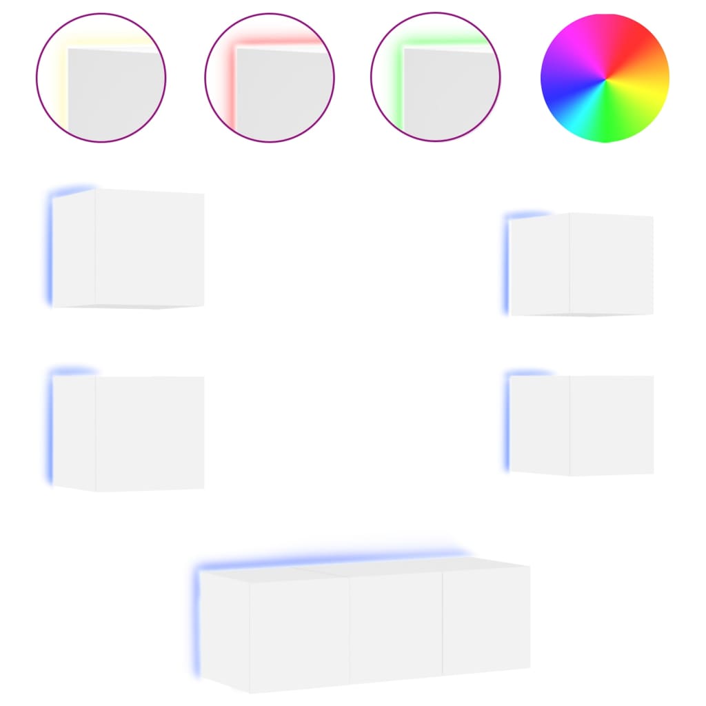 Mobili TV a Muro con LED 6pz Bianchi in Legno Multistratocod mxl 86438