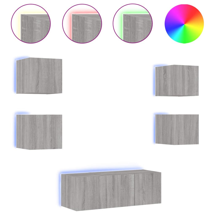 Mobili TV a Muro con LED 6pz Grigio Sonoma Legno Multistrato 3216816