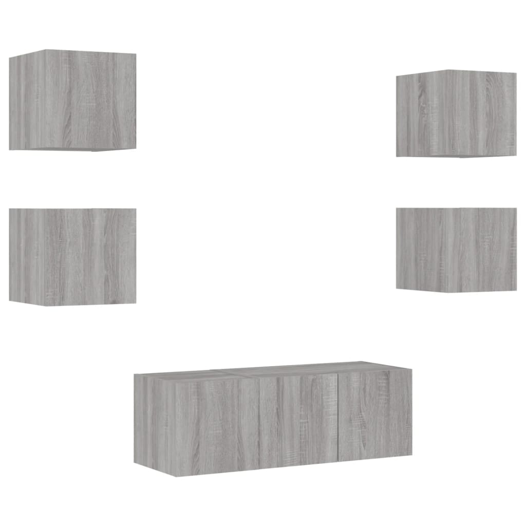 Mobili TV a Muro con LED 6pz Grigio Sonoma Legno Multistrato 3216816