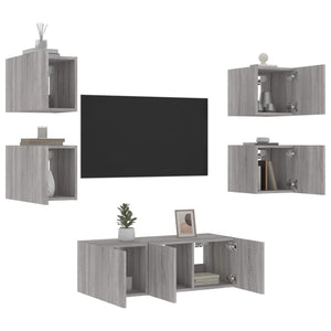Mobili TV a Muro con LED 6pz Grigio Sonoma Legno Multistrato 3216816