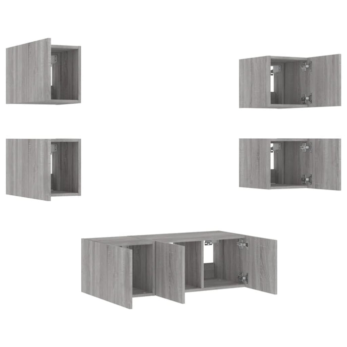 Mobili TV a Muro con LED 6pz Grigio Sonoma Legno Multistrato 3216816