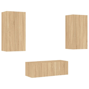 Mobili TV a Muro con LED 4pz Rovere Sonoma Legno Multistrato 3216820