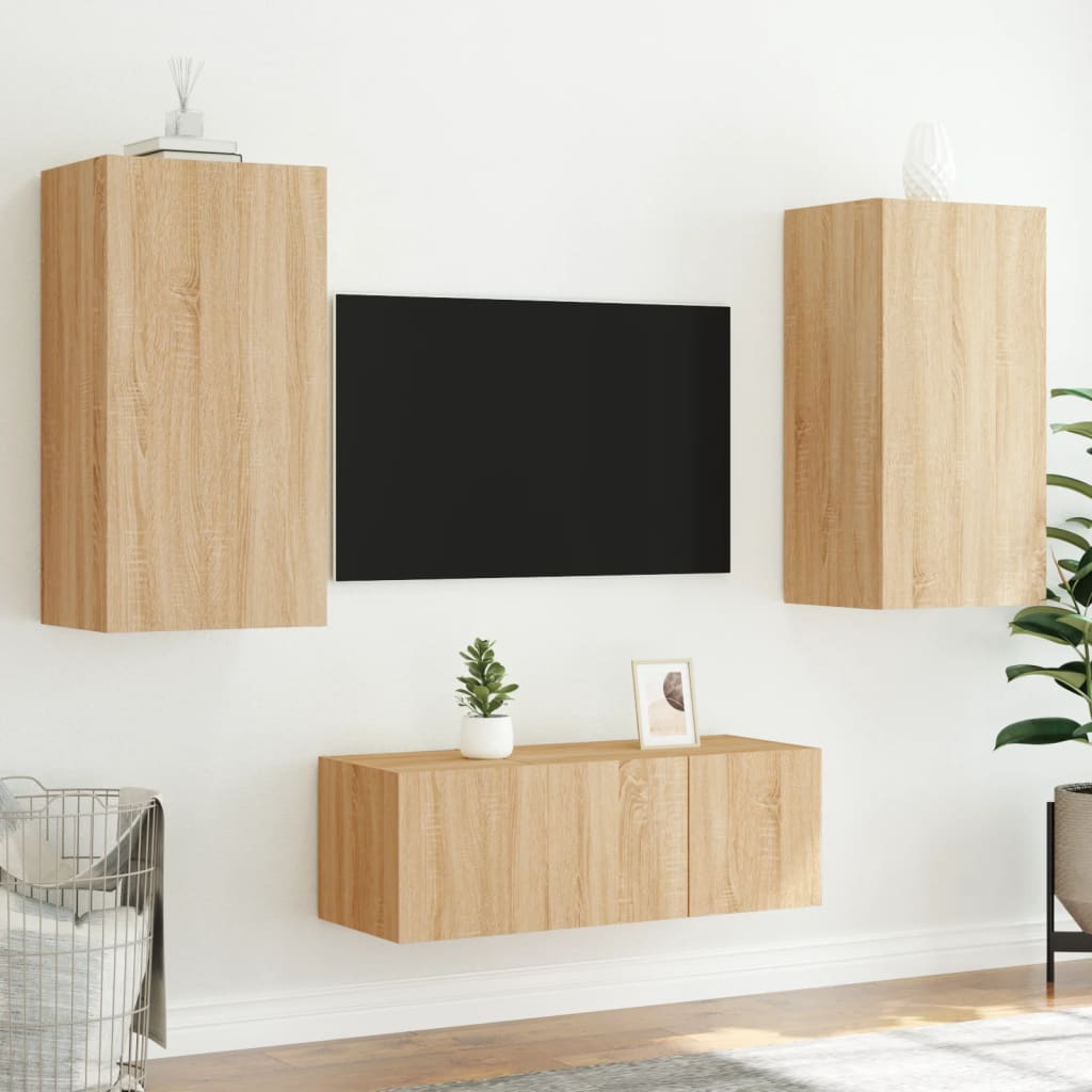 Mobili TV a Muro con LED 4pz Rovere Sonoma Legno Multistrato 3216820