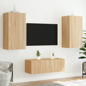 Mobili TV a Muro con LED 4pz Rovere Sonoma Legno Multistrato 3216820