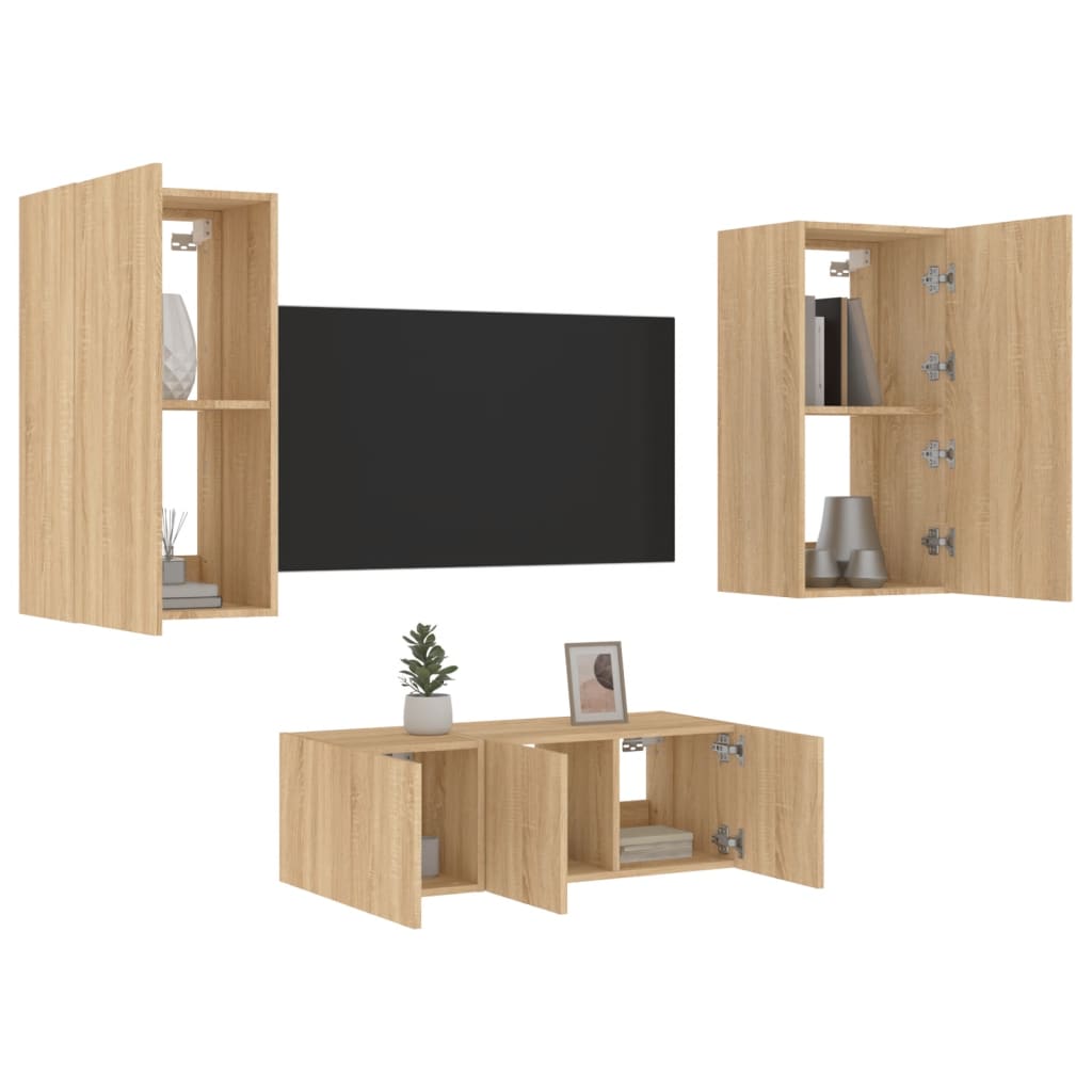 Mobili TV a Muro con LED 4pz Rovere Sonoma Legno Multistrato 3216820