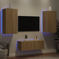 Mobili TV a Muro con LED 4pz Rovere Sonoma Legno Multistrato 3216820