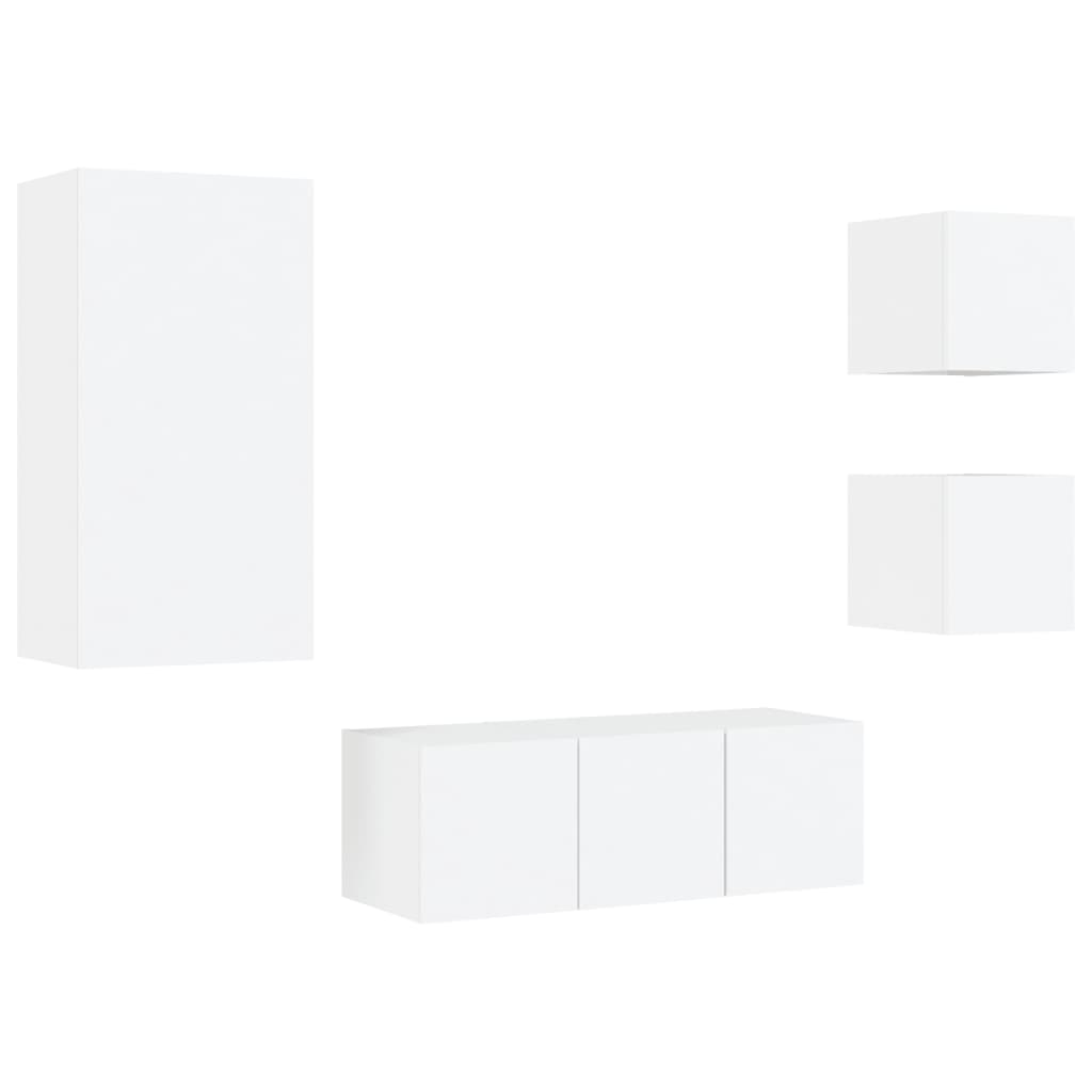 Mobili TV a Muro con LED 5pz Bianchi in Legno Multistrato 3216825