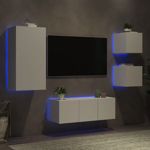 Mobili TV a Muro con LED 5pz Bianchi in Legno Multistrato 3216825