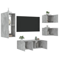 Mobili TV a Muro con LED 5pz-Set di 5 Credenza per TV sospesa Grigio Cemento Legno Multistrato 144913