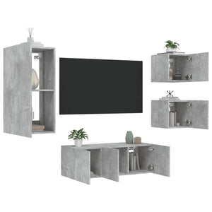 Mobili TV a Muro con LED 5pz-Set di 5 Credenza per TV sospesa Grigio Cemento Legno Multistrato 144913