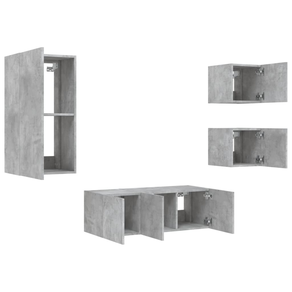 Mobili TV a Muro con LED 5pz-Set di 5 Credenza per TV sospesa Grigio Cemento Legno Multistrato 144913