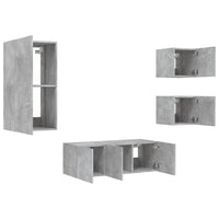 Mobili TV a Muro con LED 5pz-Set di 5 Credenza per TV sospesa Grigio Cemento Legno Multistrato 144913