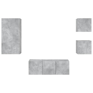 Mobili TV a Muro con LED 5pz-Set di 5 Credenza per TV sospesa Grigio Cemento Legno Multistrato 144913