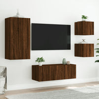 Mobili TV a Muro con LED 5pz Rovere Marrone Legno Multistrato 3216831