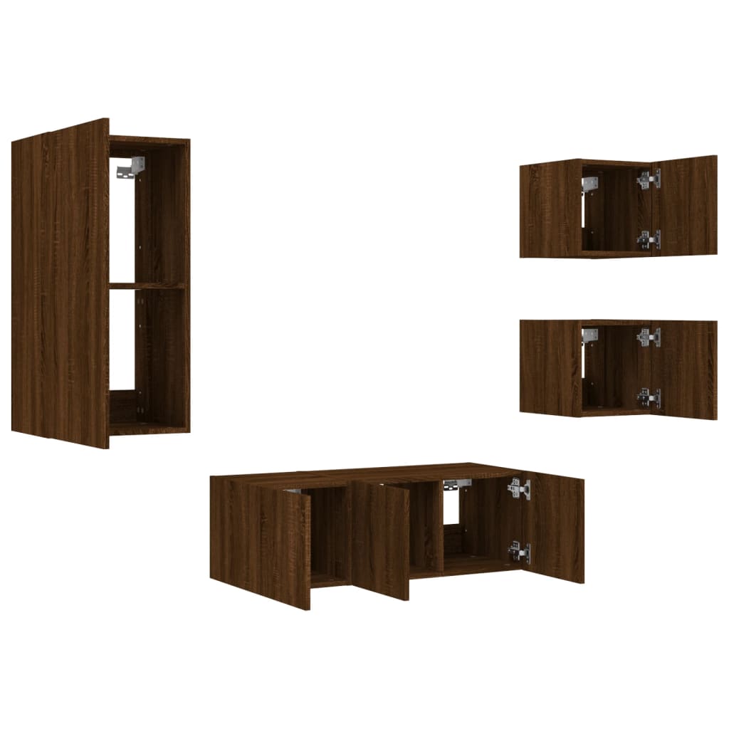 Mobili TV a Muro con LED 5pz Rovere Marrone Legno Multistrato 3216831